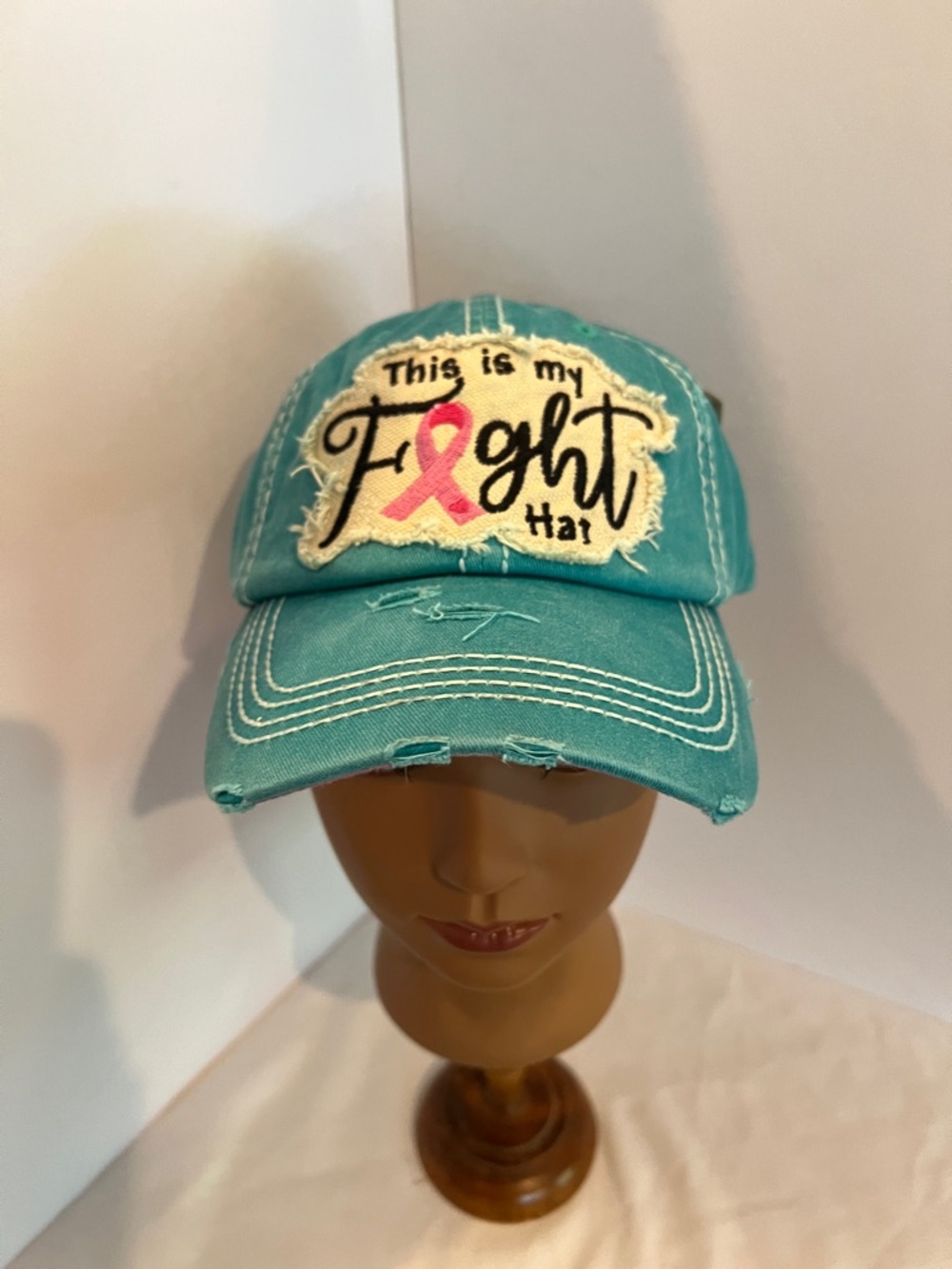 KBETHOS Teal 'This is my Fight Hat' Baseball Cap with Pink Ribbon Patch